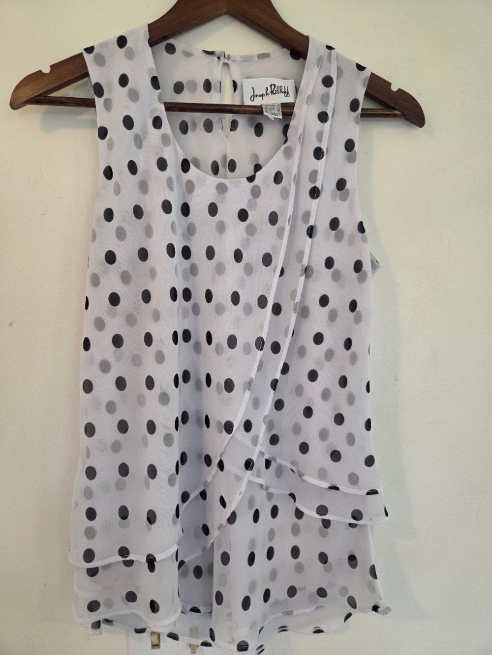 Joseph Ribkoff tank top polkadot 8 black/white tiers sleeveless wedding guest - Picture 2 of 8